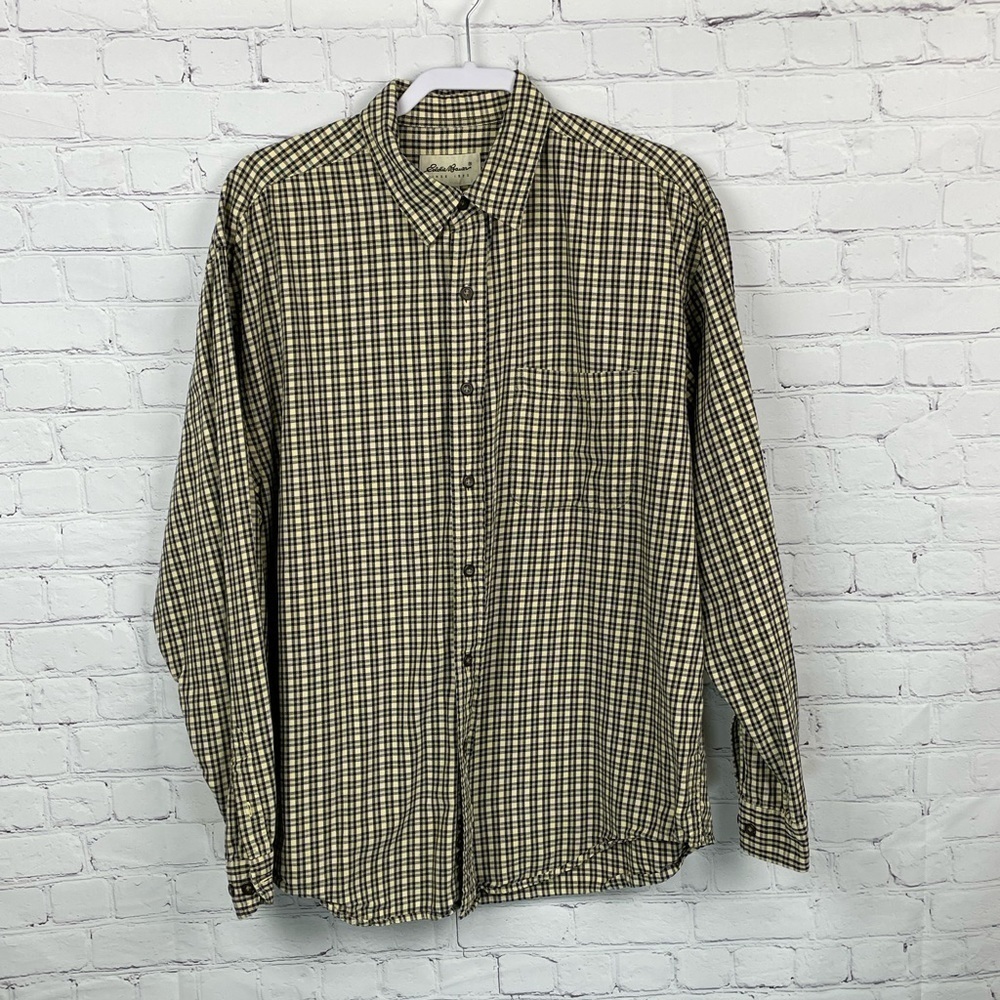 Eddie Bauer Tan Check Large Button Up Shirt Long Sleeve Lightweight Flannel